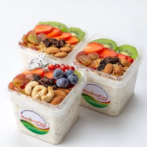 2 bowls of 500ml Exotic Berry Parfait and 1 bowl of 500ml Tropical Deluxe Parfait