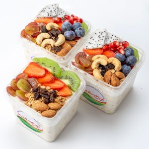 2 bowls of 500ml Tropical Deluxe Parfait and 1 bowl of 500ml Exotic Berry Parfait